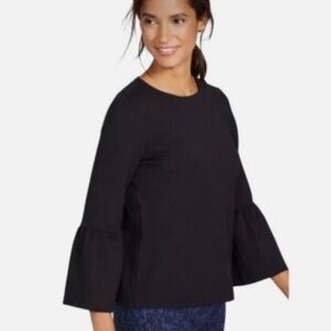 NEW Lafayette 148 Bloomingdale’s Black Cotton Polin 3/4 Bell Sleeve Blouse Top